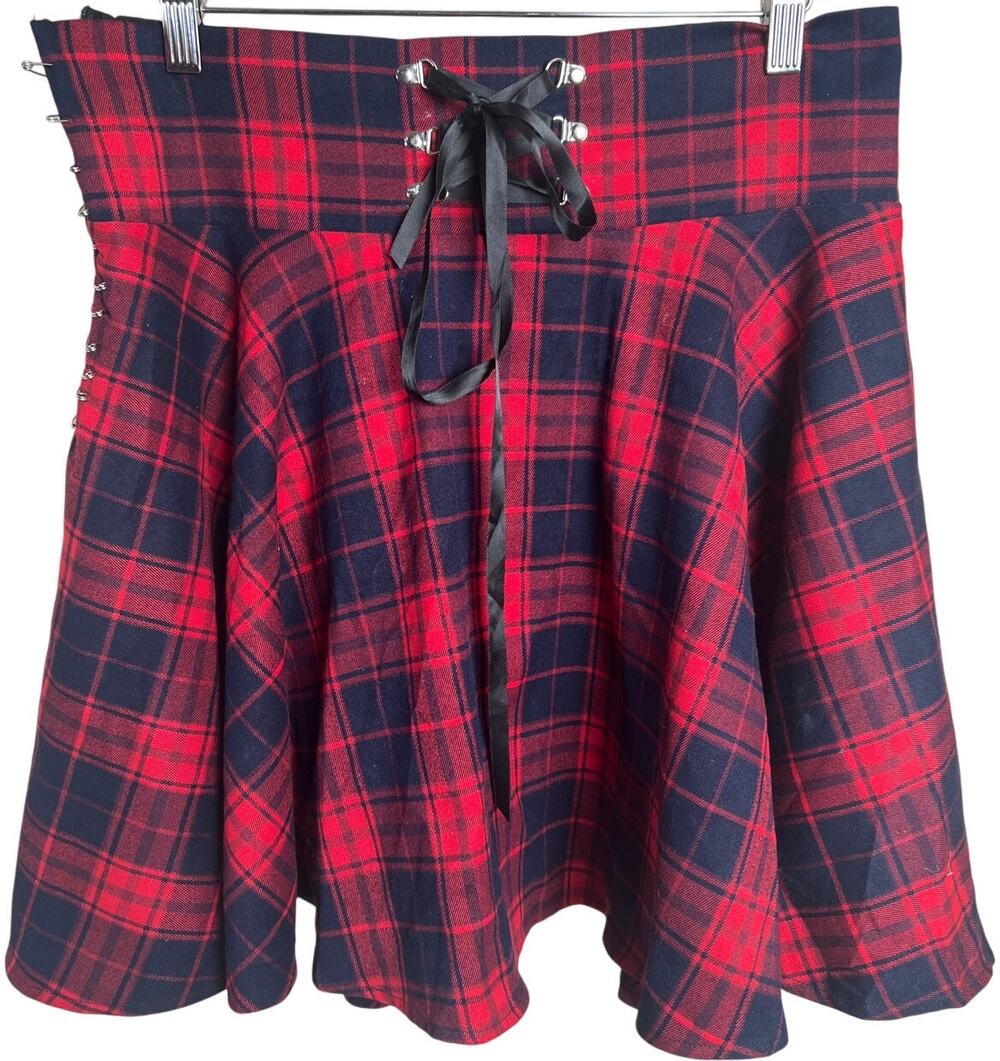 Unbranded Emo Plaid Lace Side Pin Mini Skirt Size 2XL *Broken Zipper*